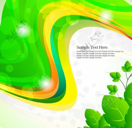 动感线条绿叶绿色环保背景图片