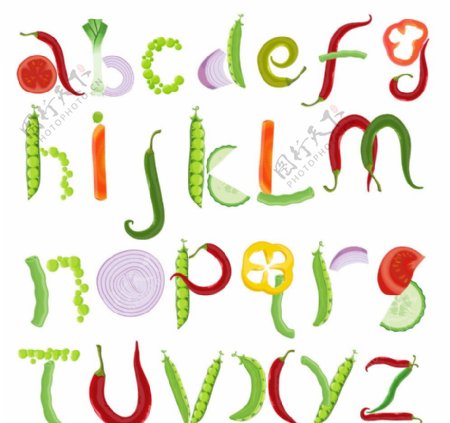 蔬菜字母设计矢量图片