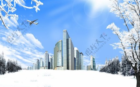 城市雪景景观设计图片