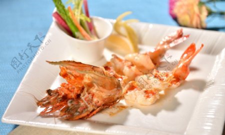 日本料理铁板大虾图片