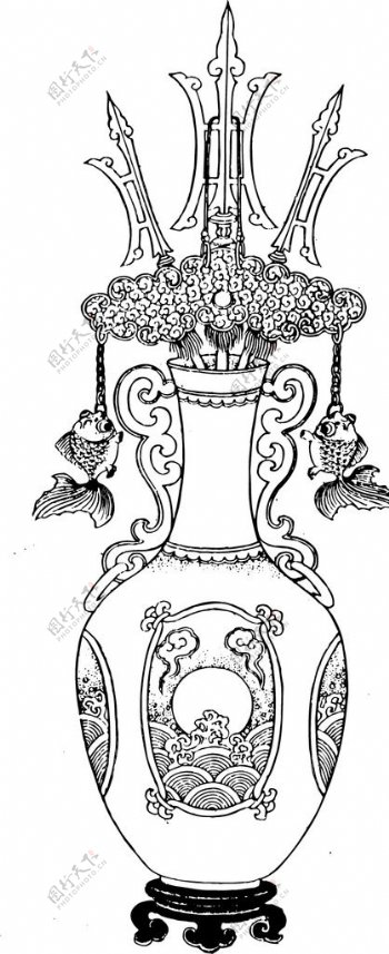 花瓶青花瓷瓷瓶线描图片