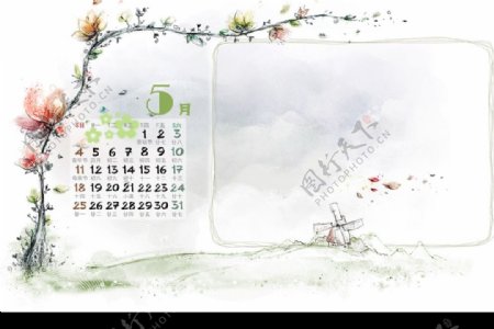 韩国08日历模板5月份图片
