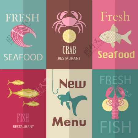 新鲜的海鲜标签图片