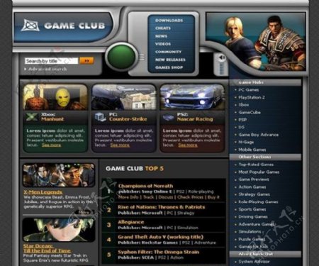 游戏俱乐部网站模板图片