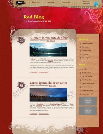 红色个性博客网页模板图片