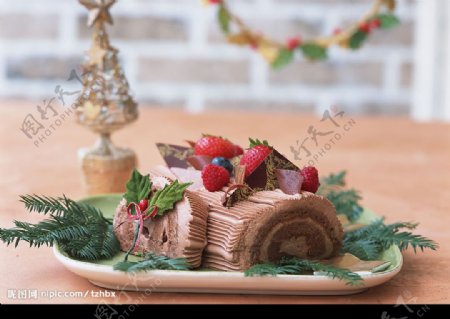圣诞节的巧克力蛋糕图片