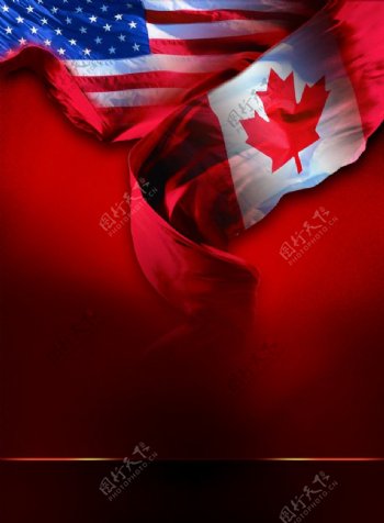 美国加拿大国旗绸带背景图片