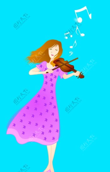 拉手提琴的小女孩图片