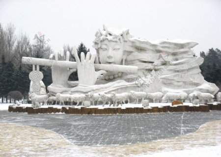 哈尔滨冰雪展雪雕牧笛图片