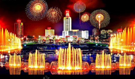 潮州中心广场夜景图片