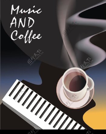 咖啡音乐插画图片