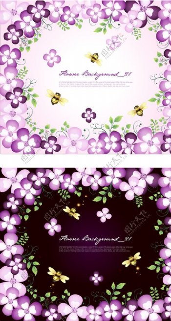 矢量紫色花朵花边素材图片