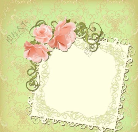 欧式花纹边框鲜花花卡玫瑰图片