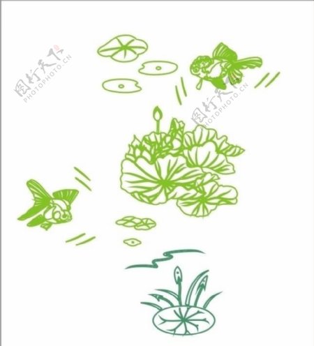 花纹花边金鱼柳树图案图片