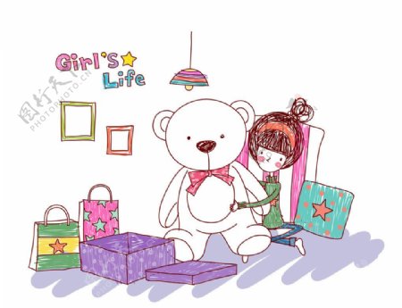 抱着玩具熊的女孩图片