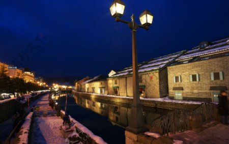 北海道小樽运河冬季的晚上图片