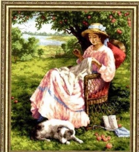 十字绣源文件苹果树下的女人图纸图片