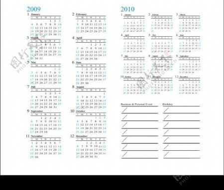 2009和2010年月历不含农历图片