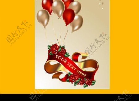 气球丝带玫瑰花矢量素材图片