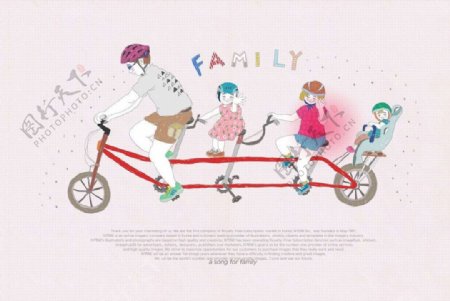 幸福家庭骑自行车图片