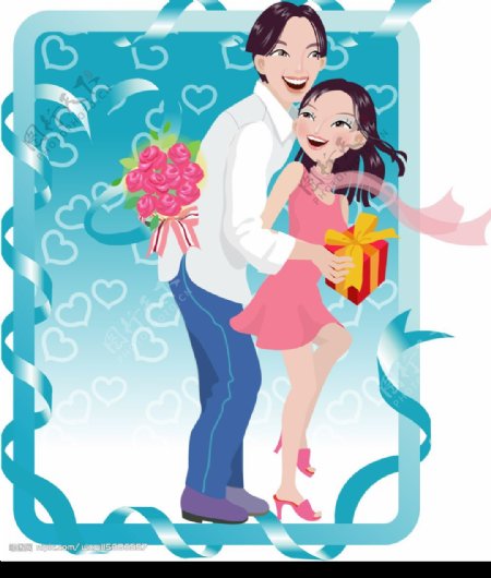 韩国插画情人节之情侣系列图片