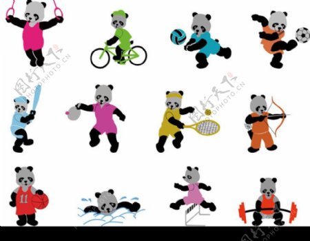 卡通熊体育项目AI矢量图片