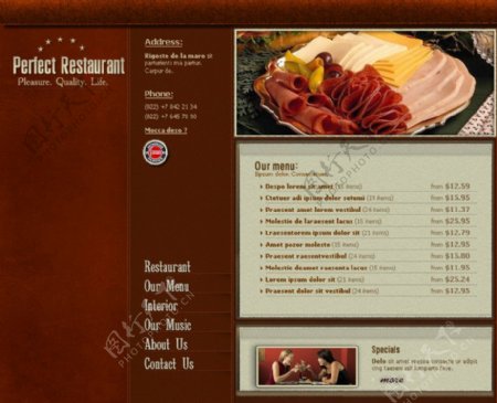 美食餐厅棕色背景网页模版宴席西餐图片