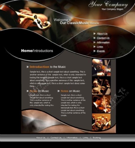 小提琴音乐网站模板HTMLPSD附带字体图片