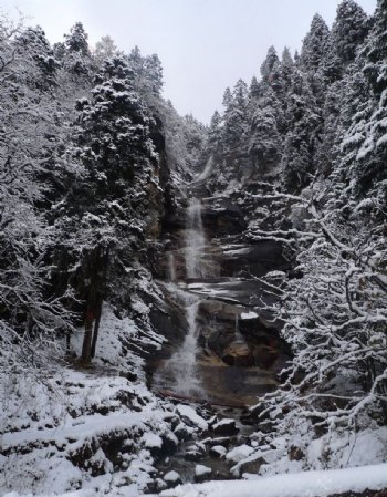 雪中瀑布图片