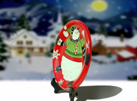 圣诞雪人装饰盘图片