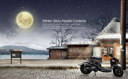夜景摩托车图片