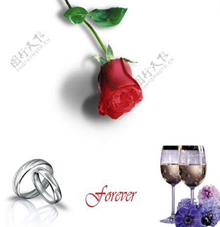 玫瑰戒指酒杯图片