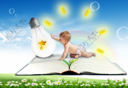 创意婴儿与灯泡图片