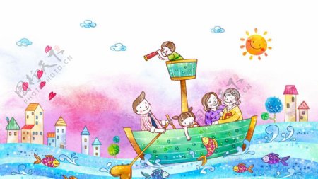 韩国彩绘PSD分层美好家庭素材图片