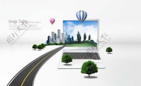 笔记本电脑绿色科技环保素材图片