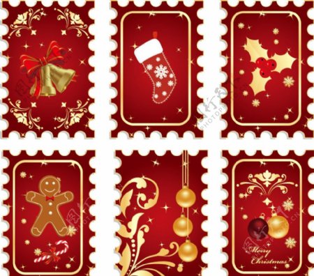 圣诞邮票卡片花边边框圣诞背景圣诞贺卡图片