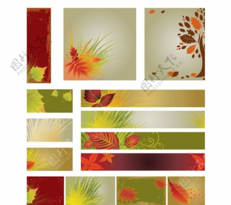 秋天背景枫叶红叶绿叶横幅展板含ai图片