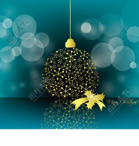 动感金色雪花圣诞球金色树叶蝴蝶结半透明圆点图片