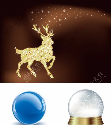 魔法圣诞背景魔法小鹿魔法圣诞球图片