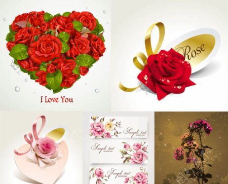 心形玫瑰花矢量素材图片