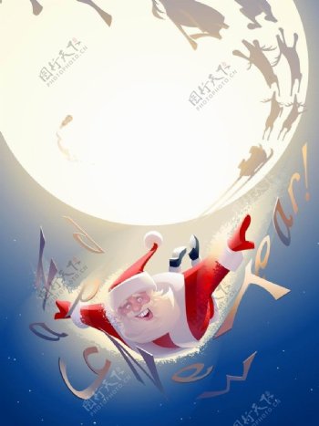 圆月下飞翔的圣诞老人图片
