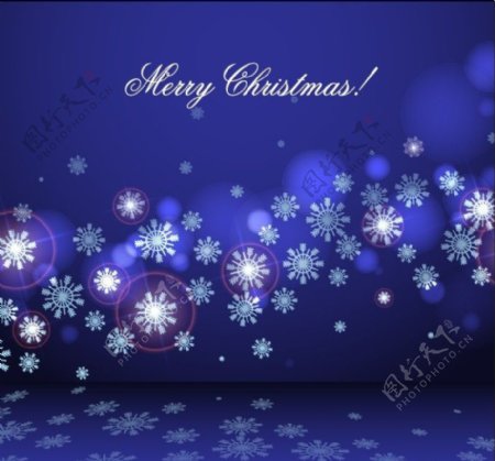 蓝色圣诞节雪花背景圣诞贺卡图片