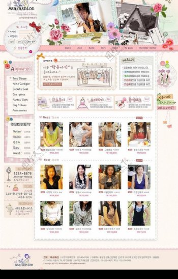 韩国淡雅风格的服装网店模板图片