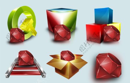 3D轨道红宝石魔方箱子图片