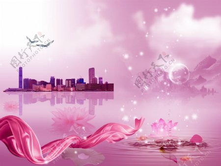 粉色湖面地产图片