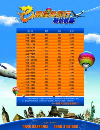 易程飞机票价格表图片