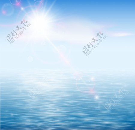 蓝天阳光大海图片