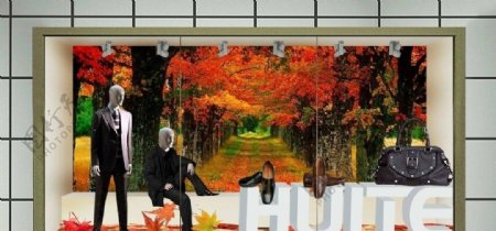 惠特皮鞋橱窗效果图秋天版图片
