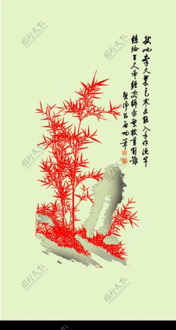 竹子国画彩绘移门玻璃书法图片