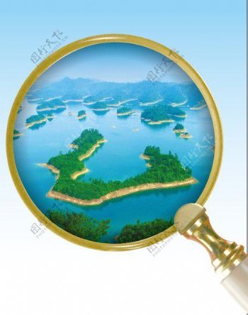 放大镜中的千岛湖图片